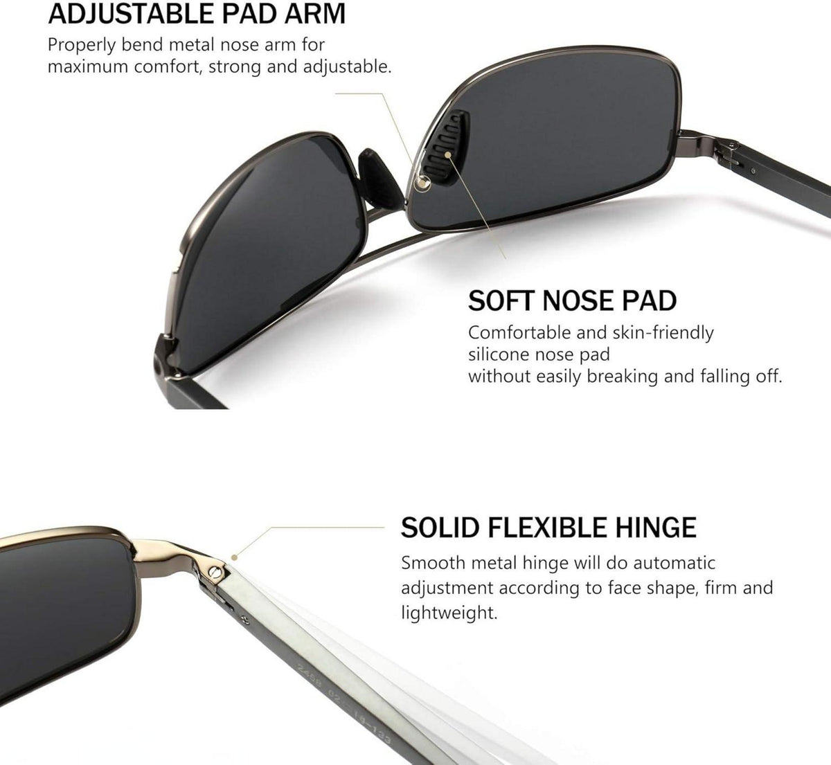 SUNGAIT Ultraleichte Herren Sonnenbrille Polarisierte rechteckige UV400 CAT 3