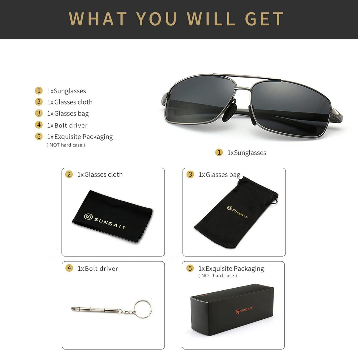 Ultraleichte Polarisierte Sonnenbrille Herren Rechteckig UV400 CAT 3