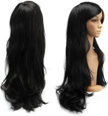 Karneval Perücke Schwarz 70cm Lang Lockig Wellig Cosplay Wig
