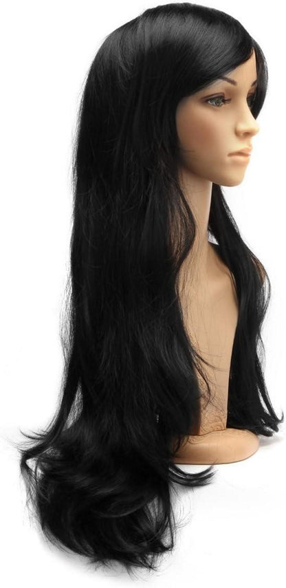 Karneval Perücke Schwarz 70cm Lang Lockig Wellig Cosplay Wig