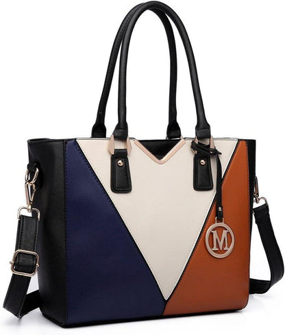 Moderne Miss Lulu Damen Handtasche mit V-Design Braun