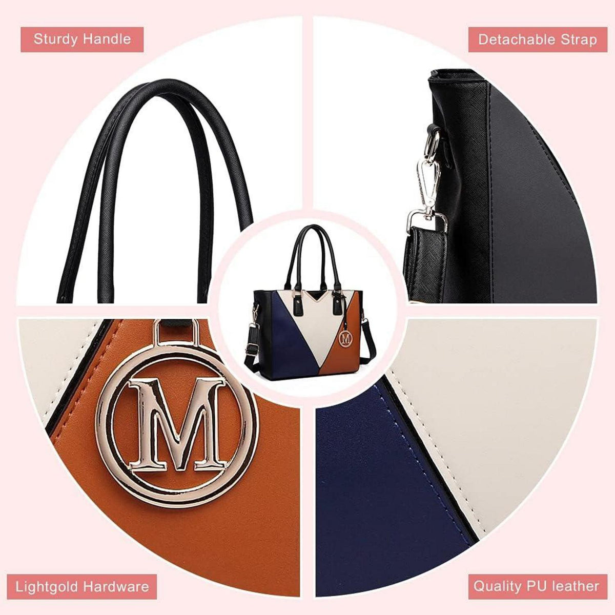 Miss Lulu Damen Handtasche Schultertasche Shopper V-Design Ledertasche Braun