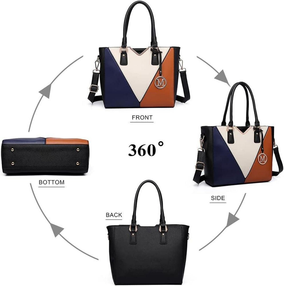 Damen Handtasche Schultertasche V-Design Synthetic Ledertasche Braun