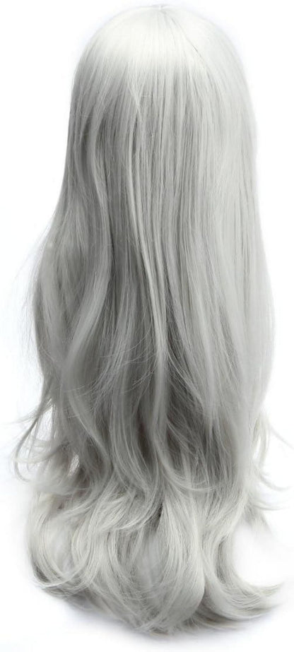 Karneval Wig Grau Lang Lockig für Damen Halloween
