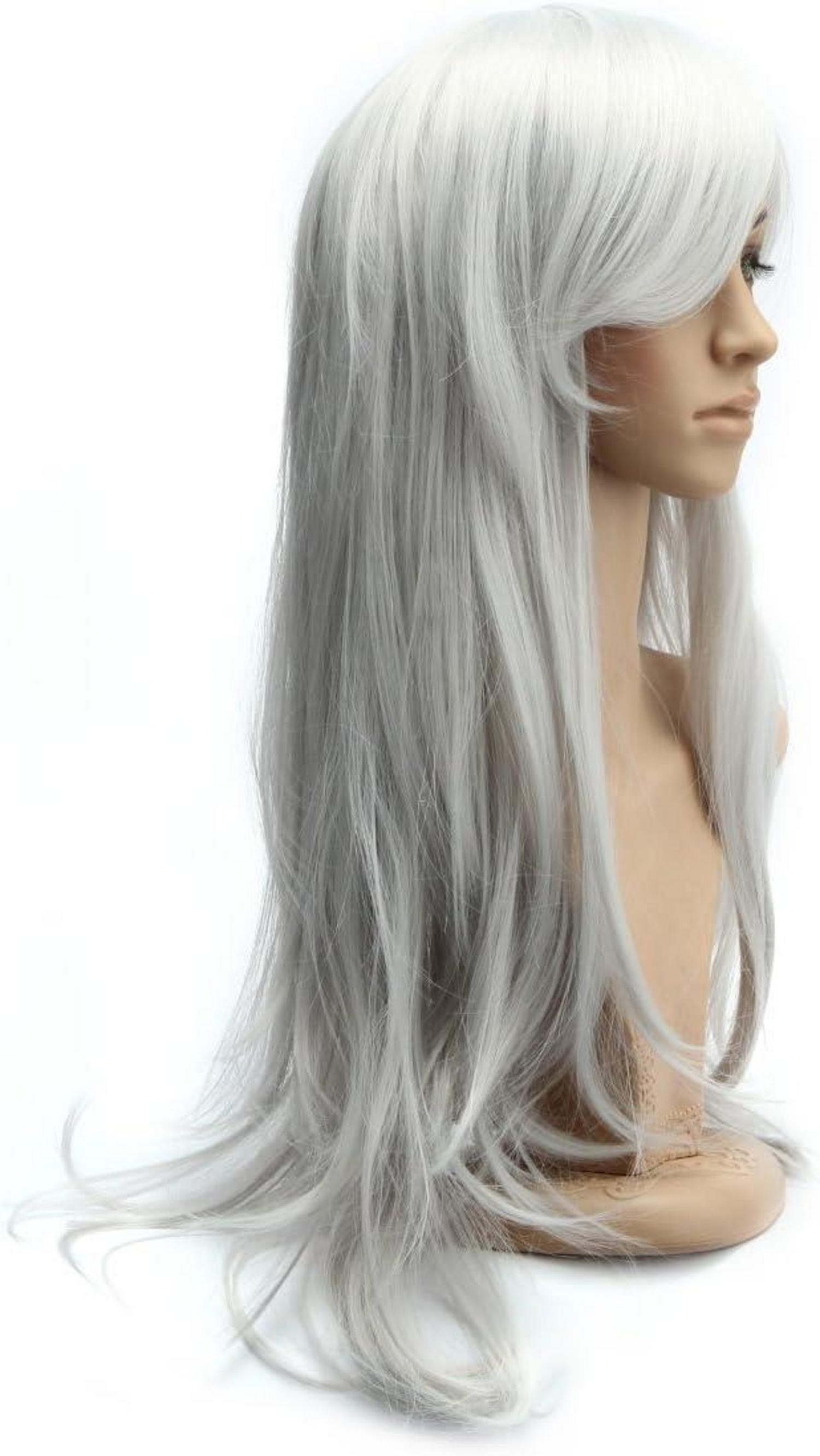 Graue Karneval Langhaarperücke Lockig Wellig Damen Wig 70cm