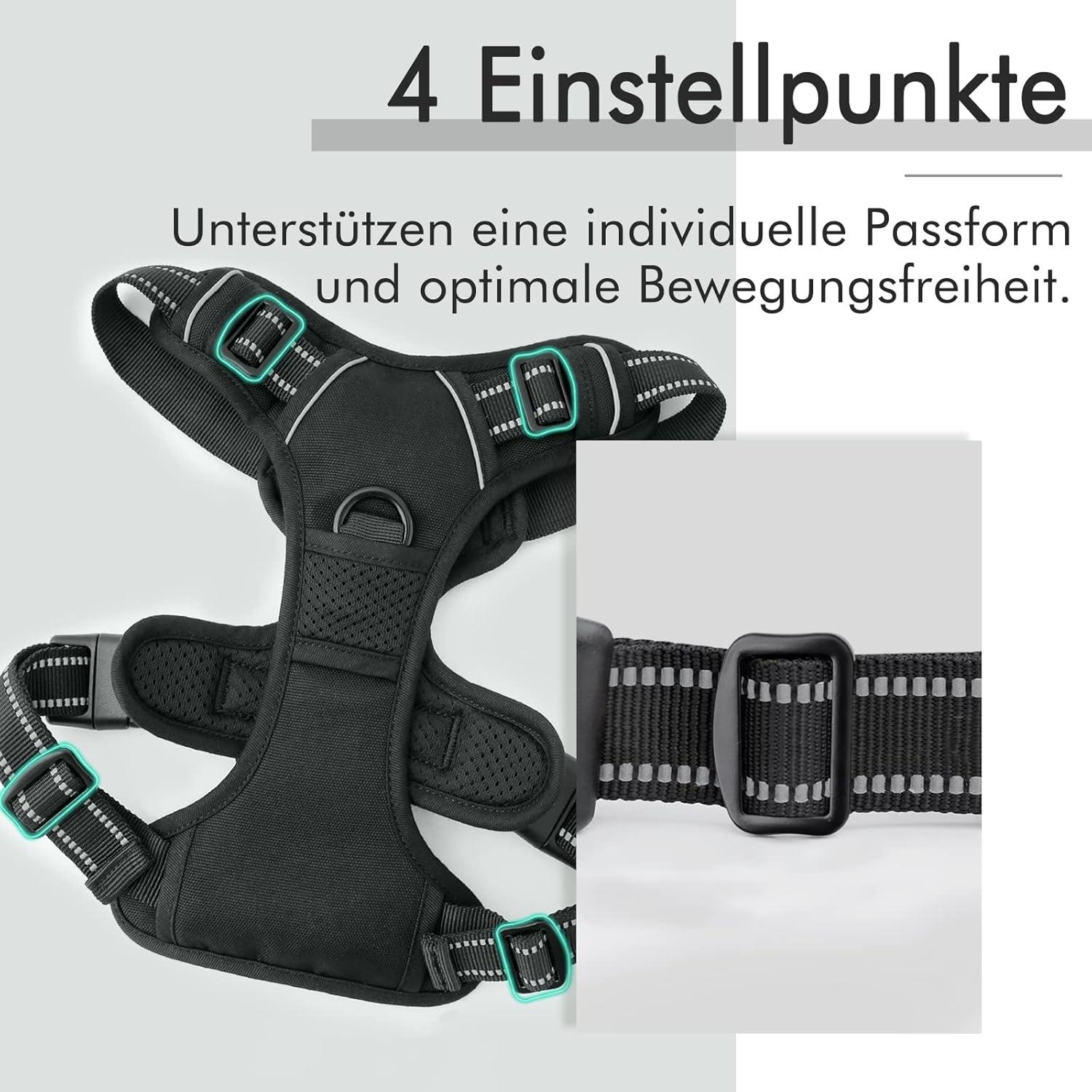 rabbitgoo No-Pull Hundegeschirr atmungsaktiv Reflektoren Einstellbar Schwarz L