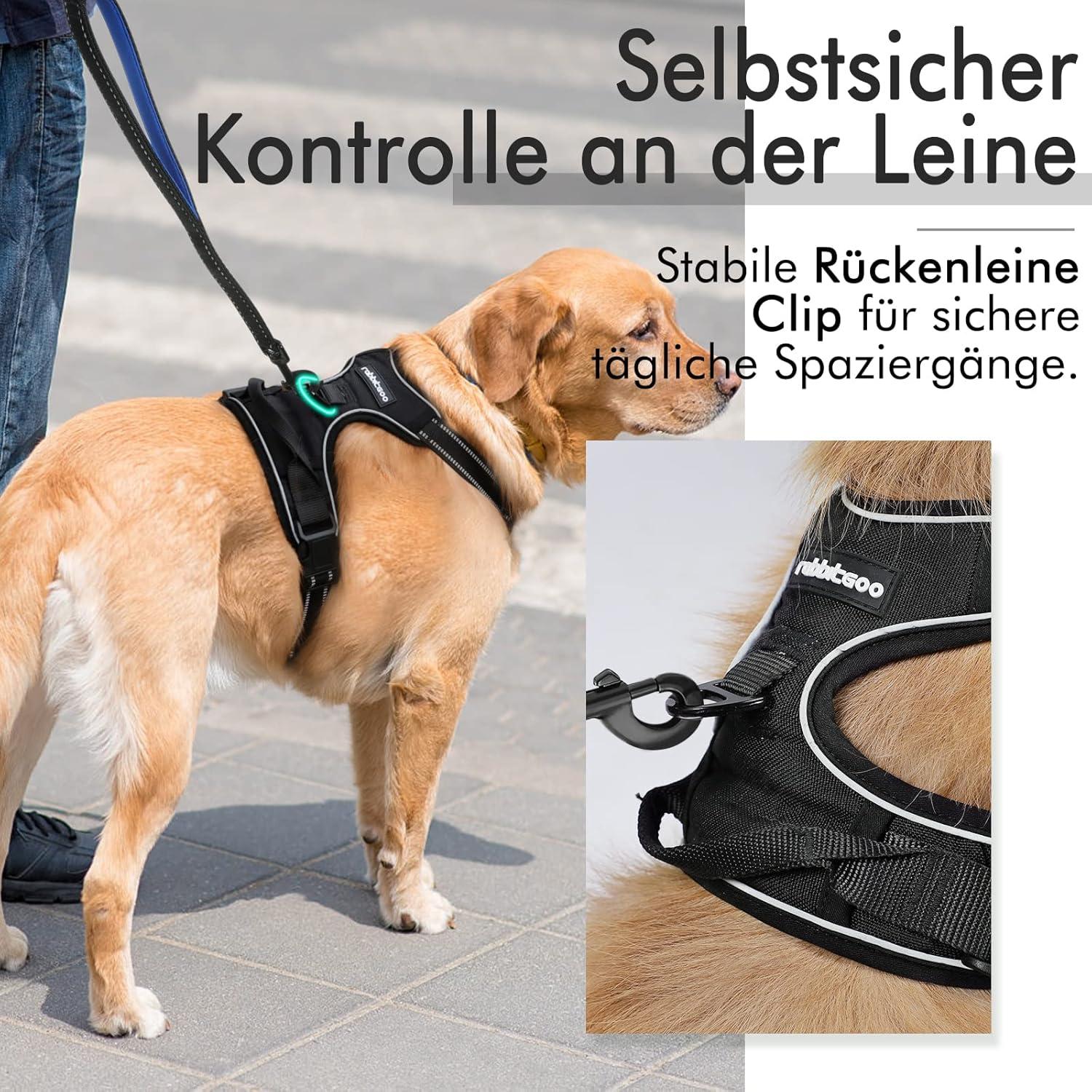 No-Pull Hundegeschirr atmungsaktiv mit Reflektoren verstellbar schwarz