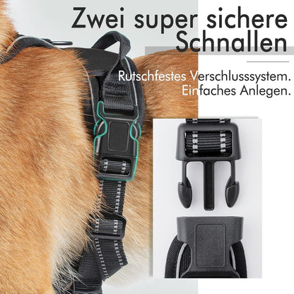 No-Pull Hundegeschirr atmungsaktiv mit Reflektoren Schwarz L