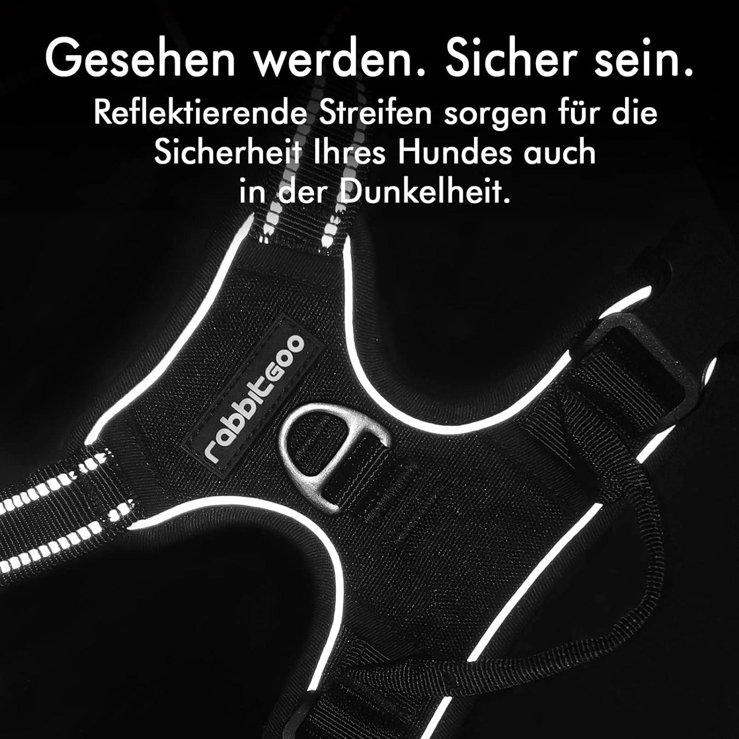 rabbitgoo No-Pull Hundegeschirr atmungsaktiv Reflektoren Einstellbar Schwarz L
