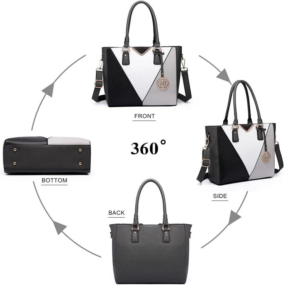 Damen Handtasche Schultertasche Shopper V-Design 26cm Grau