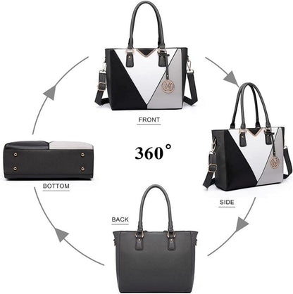 Damen Handtasche Schultertasche Shopper V-Design 26cm Grau