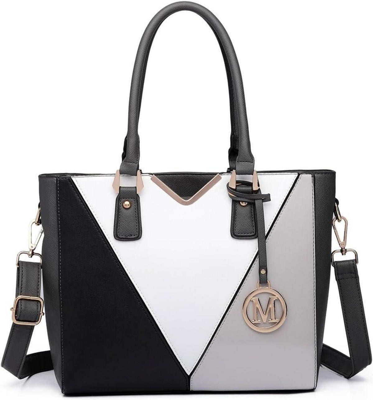 Damen Handtasche Schultertasche Shopper V-Design 26cm Grau