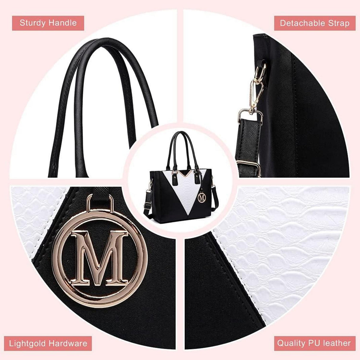 Handtasche Damen V-förmiges Design Schwarz Synthetic Ledertasche