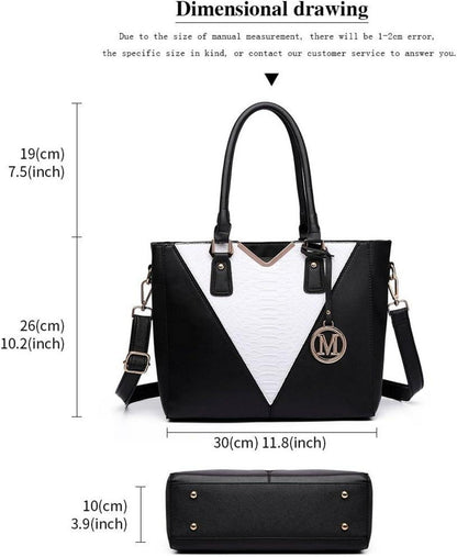 Miss Lulu Damen Handtasche Schultertasche Shopper V-förmiges Design Schwarz
