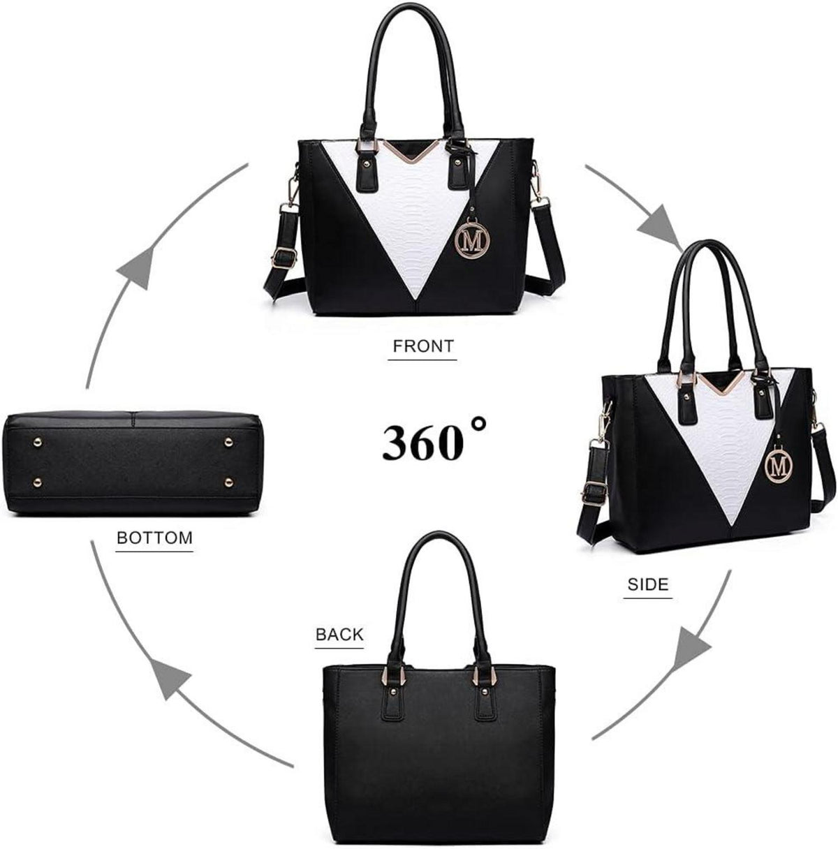 Miss Lulu Damen Handtasche Schultertasche Shopper Schwarz Ledertasche