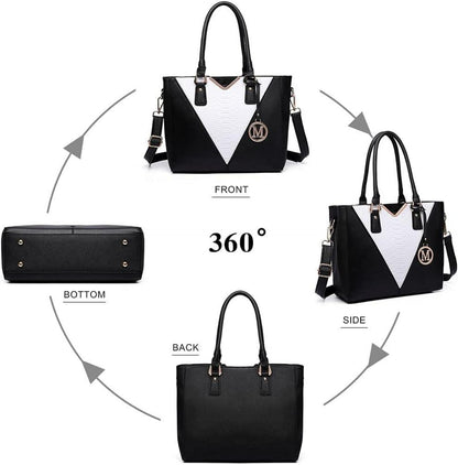 Miss Lulu Damen Handtasche Schultertasche Shopper Schwarz Ledertasche