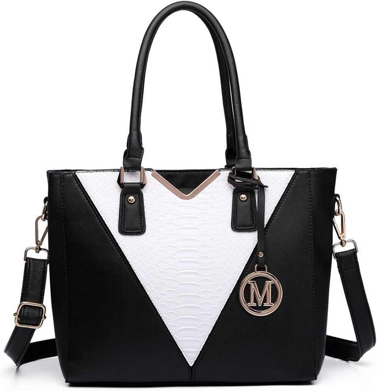 Miss Lulu Damen Handtasche Schultertasche Shopper Schwarz Ledertasche