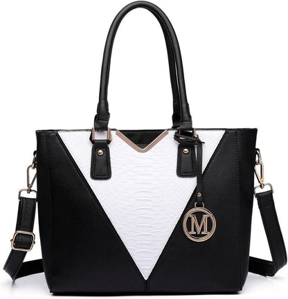 Miss Lulu Damen Handtasche Schultertasche Shopper Schwarz Ledertasche
