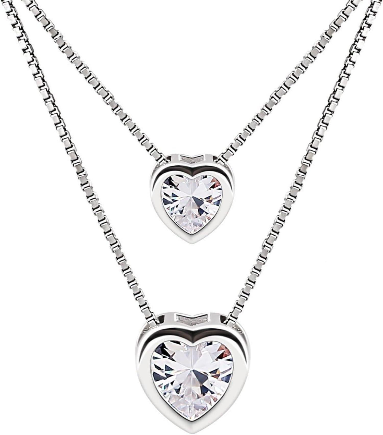 Doppelkette Herz Halskette 925 Sterling Silber Zirkonia Schmuck