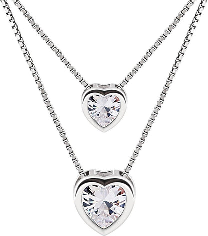 Doppelkette Herz Halskette 925 Sterling Silber Zirkonia Schmuck