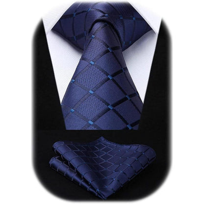 Herren Krawatte Set Navy Blau Extra Lang Karo