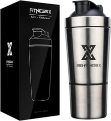 Edelstahl Protein Shaker 600+200ml Sport Fitness Eiweiß Shake