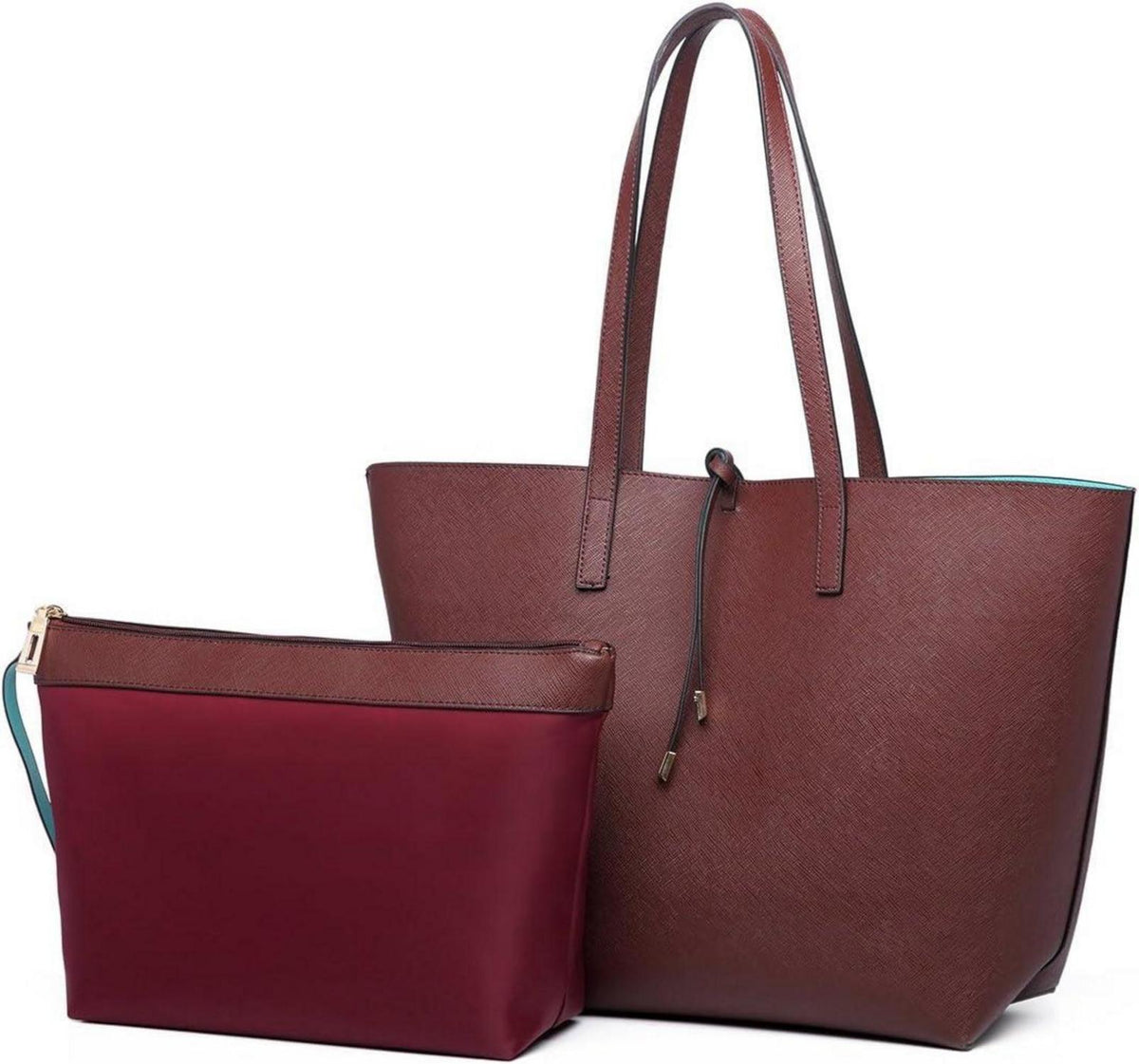 Damen Schultertasche Einkaufstasche 2-teiliges Set PU-Leder