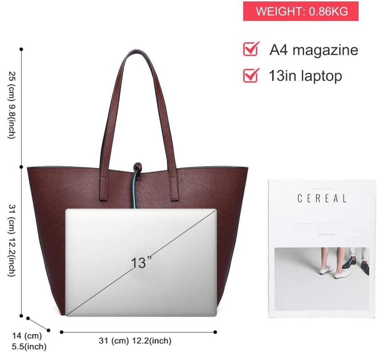 Miss Lulu Damen Schultertasche Shopper Henkeltasche PU-Leder 2-teilig