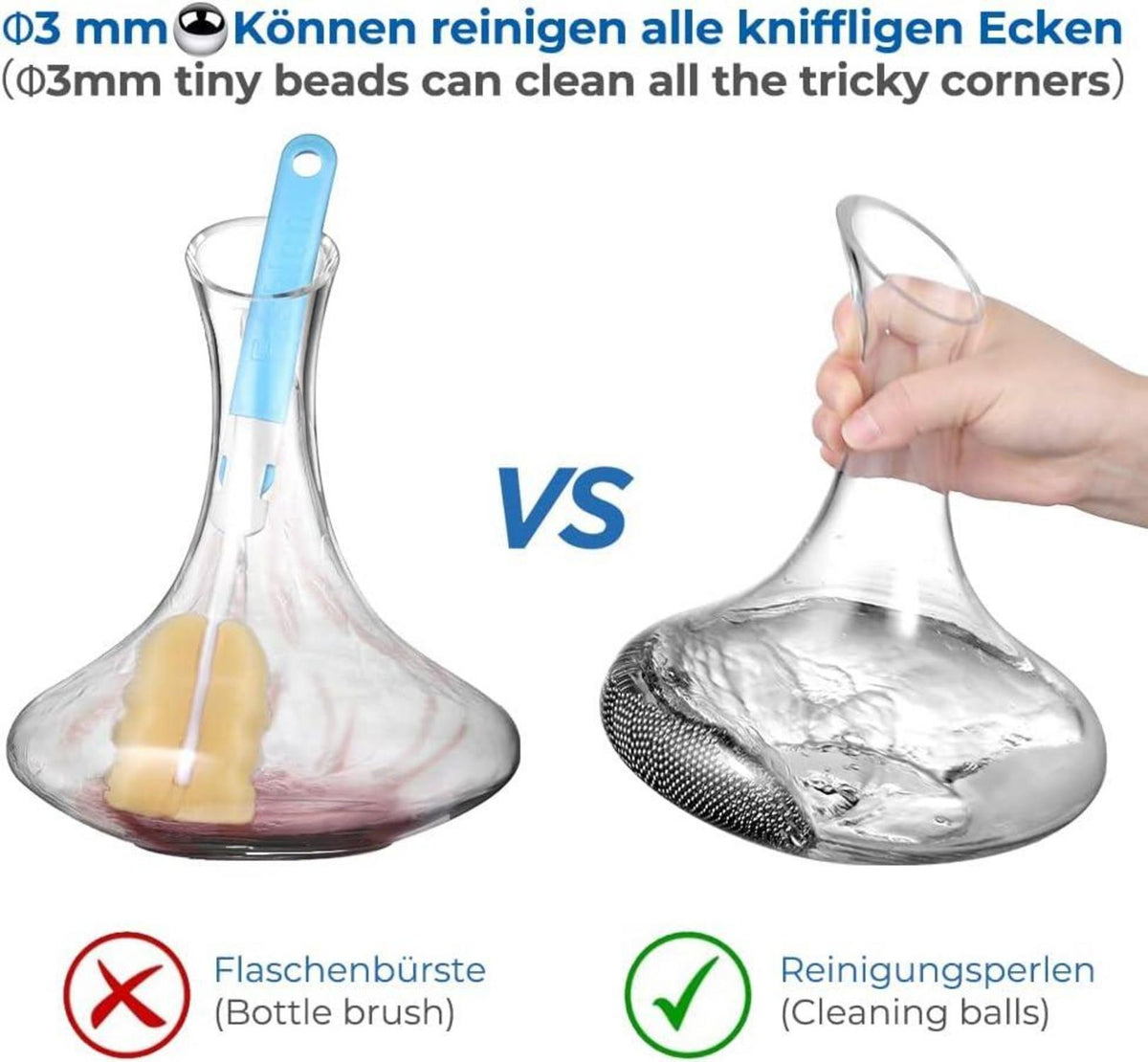 Edelstahl Reinigungsperlen für Flaschen Vasen Karaffen 1000