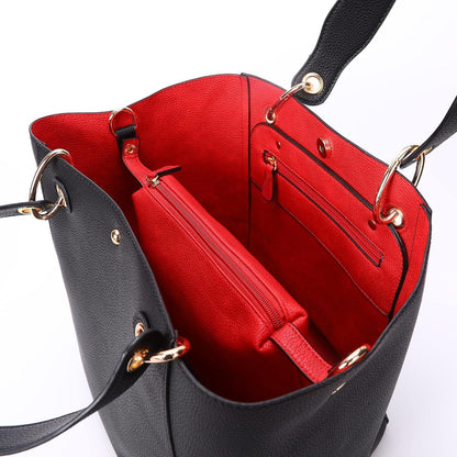 Damen Henkeltasche Leder Groß Shopper Schultertasche Schwarz