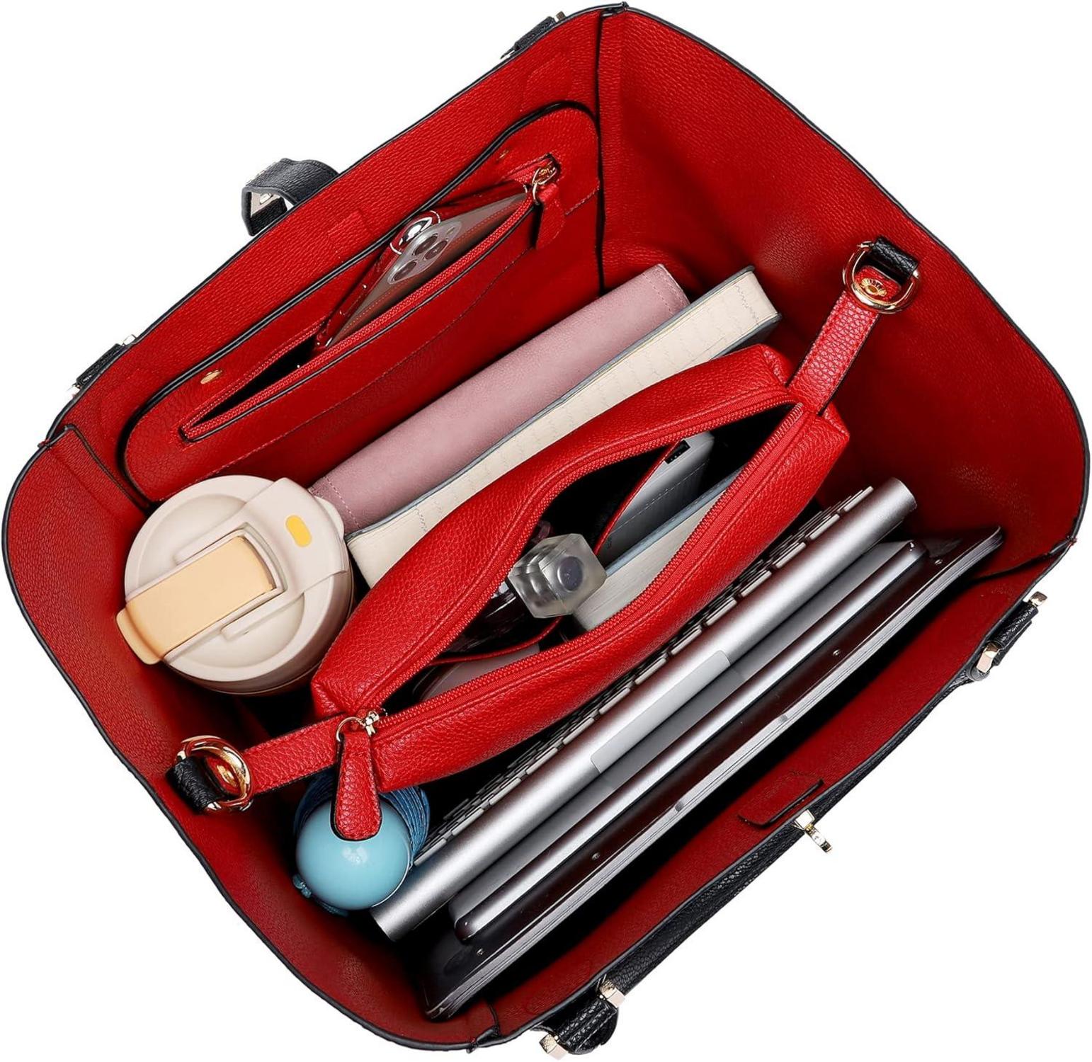 Große Damen Henkeltasche Schwarz PU Leder Schultertasche 13'' Laptop-Tasche