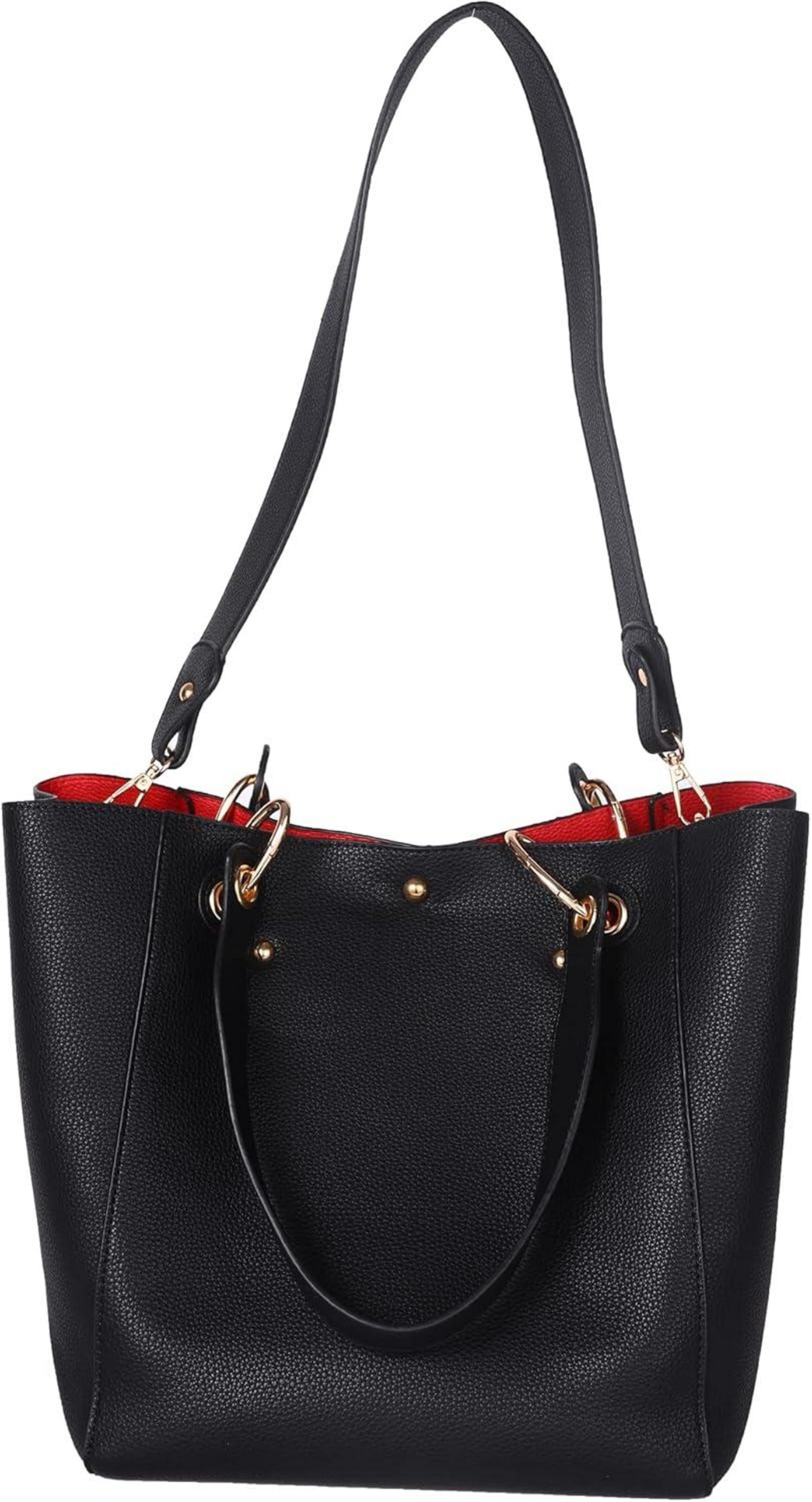 Große Damen Handtasche Schwarz PU Leder Henkeltasche Umhängetasche