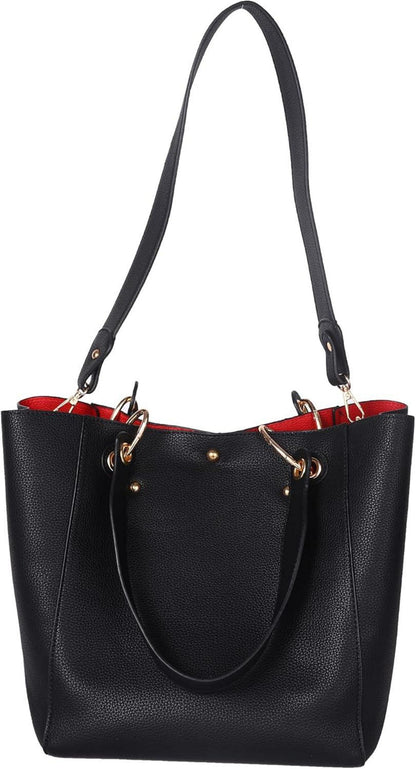 Große Damen Handtasche Schwarz PU Leder Henkeltasche Umhängetasche