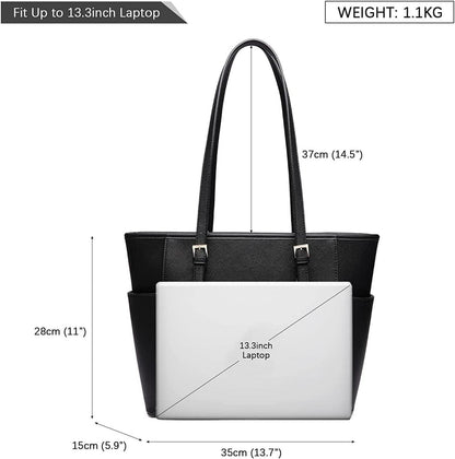 Damen Handtasche Shopper Schwarz Große Schultertasche 35/28/15 CM