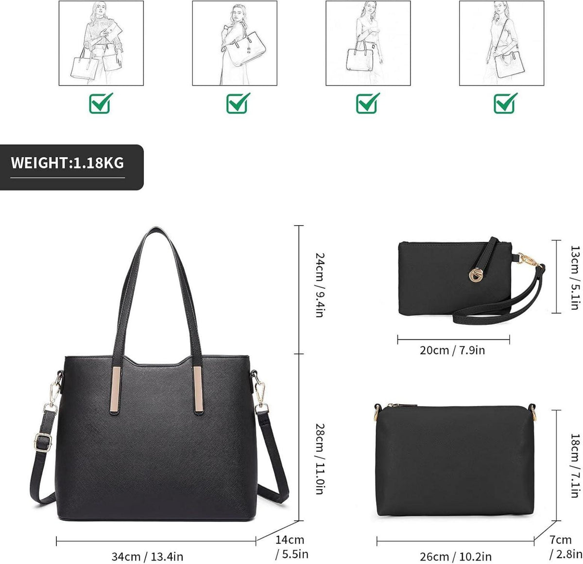 Damen Handtasche Schultertasche Tragetasche Tote Bag 3-teiliges Set