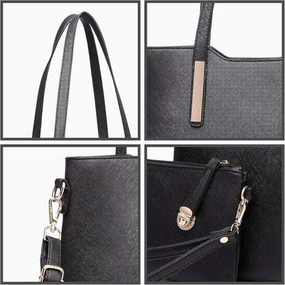 Miss Lulu Damen Handtasche Schultertasche Tote Bag Groß 3-teiliges Set