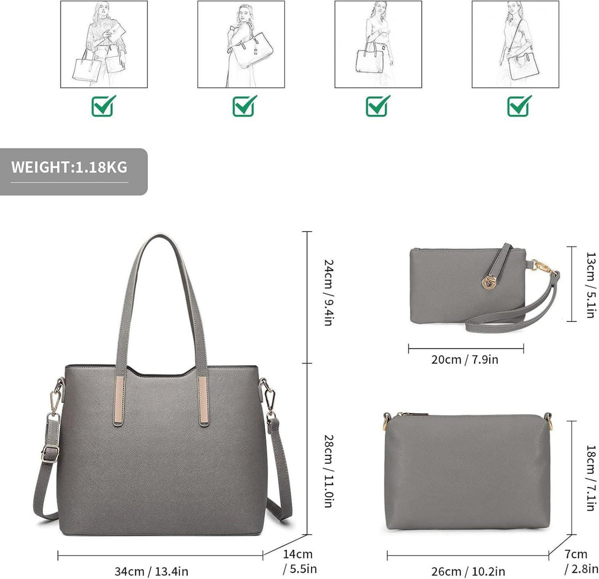 Damen Handtasche Schultertasche Set in Braun