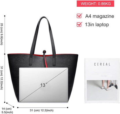 Miss Lulu Damen Schultertasche Shopper Henkeltasche Einkaufstasche PU-Leder 2-teiliges Set