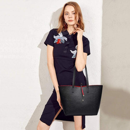Modische große Damen Schultertasche Shopper Set aus PU-Leder, 2-teiliges