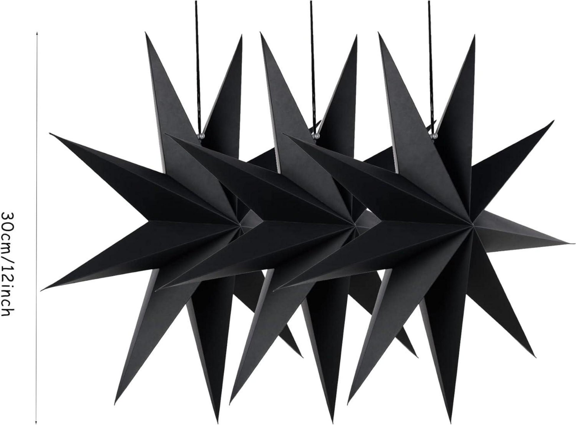 Papier Stern Schwarz 3er Set 30cm Faltsterne Weihnachtsstern