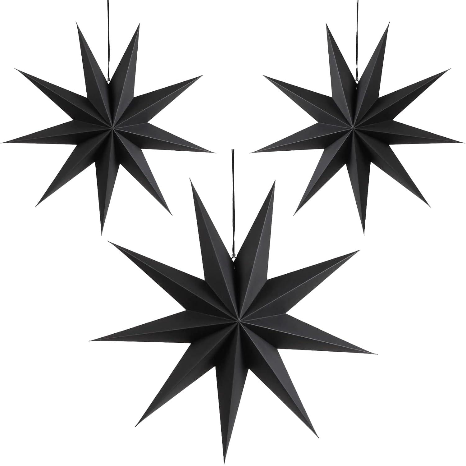 Schwarze Papier Sterne 30cm 3er Set Dekoration für Party Hochzeit