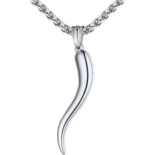 Italienisches Horn Halskette Edelstahl mit Anhänger, Glücksbringer, Silber