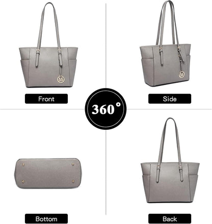 Damen Handtasche Groß Shopper Schwarz PU-Leder Schultertasche