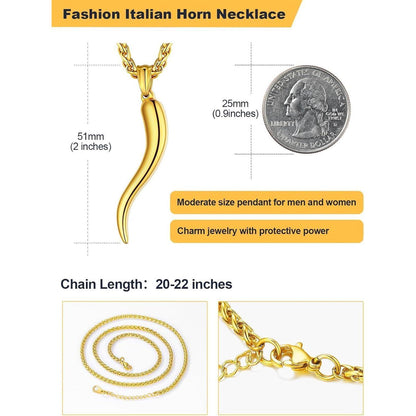 Italienisches Horn Halskette mit Anhänger, 316L Edelstahl, Gold vergoldet