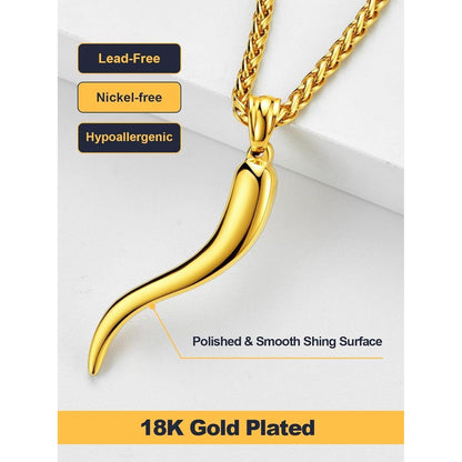 Italienisches Horn Halskette mit Anhänger, 316L Edelstahl, Gold vergoldet