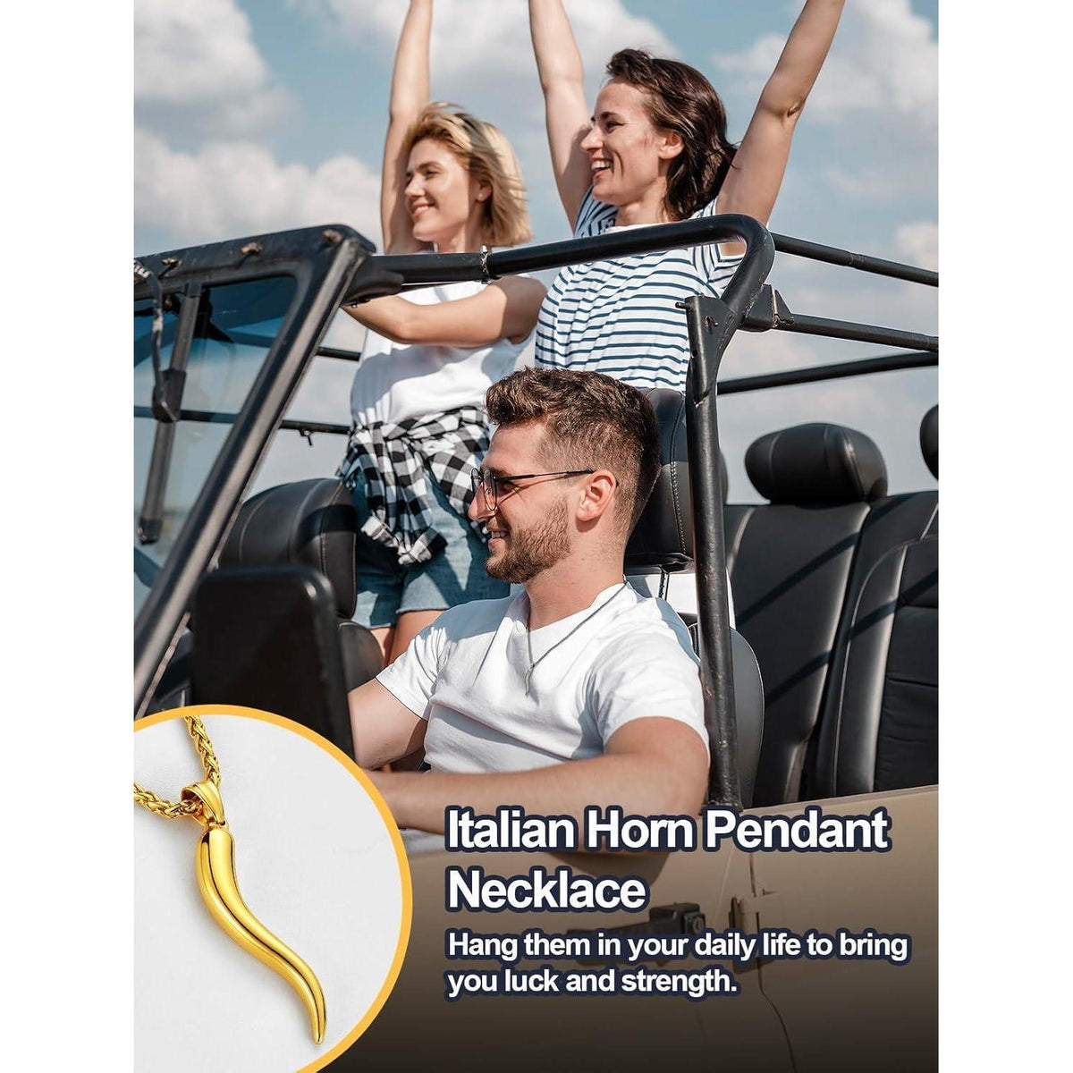 Italienisches Horn Halskette mit Anhänger, 316L Edelstahl, Gold vergoldet