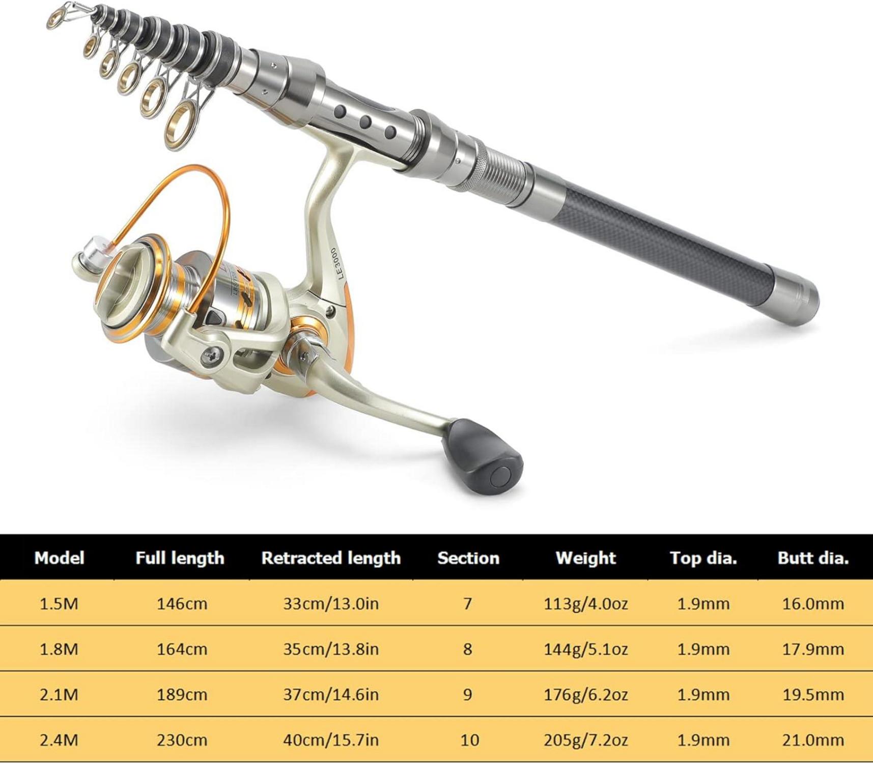 Teleskop Angelrute Spule Combo Kit 100M Angelschnur Köder Haken