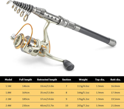 Teleskop Angelrute Spule Combo Kit 100M Angelschnur Köder Haken
