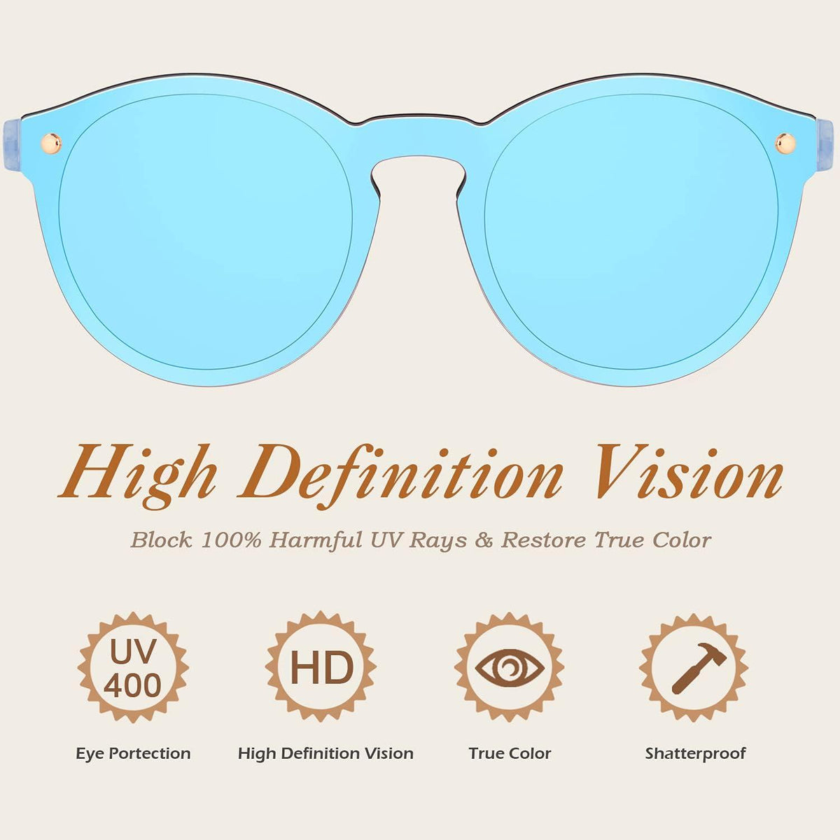 Sonnenbrille Verspiegelt Groß Rund UV400 Blau