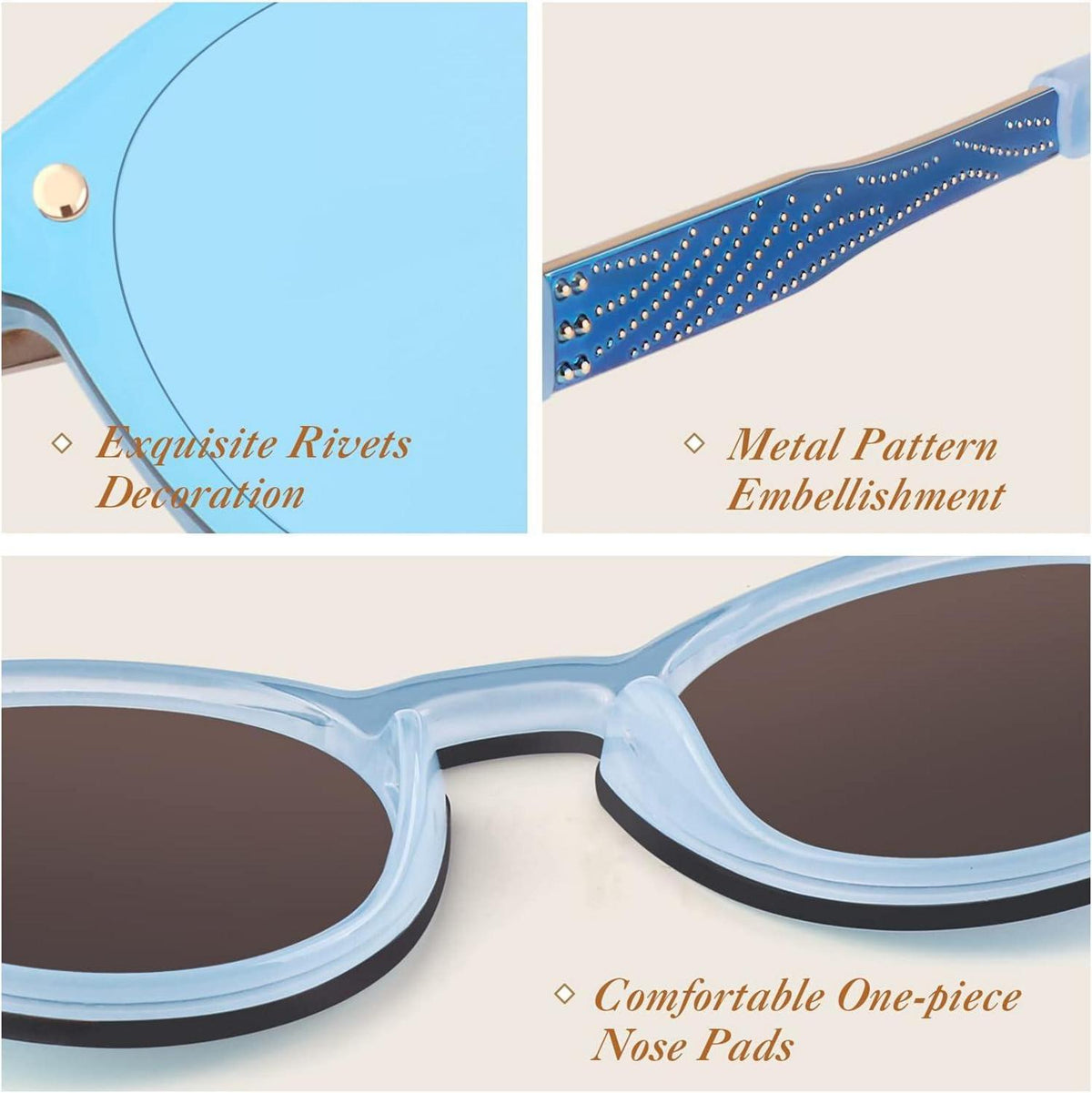 GQUEEN Sonnenbrille UV400 Groß Rund Blau Herren Damen